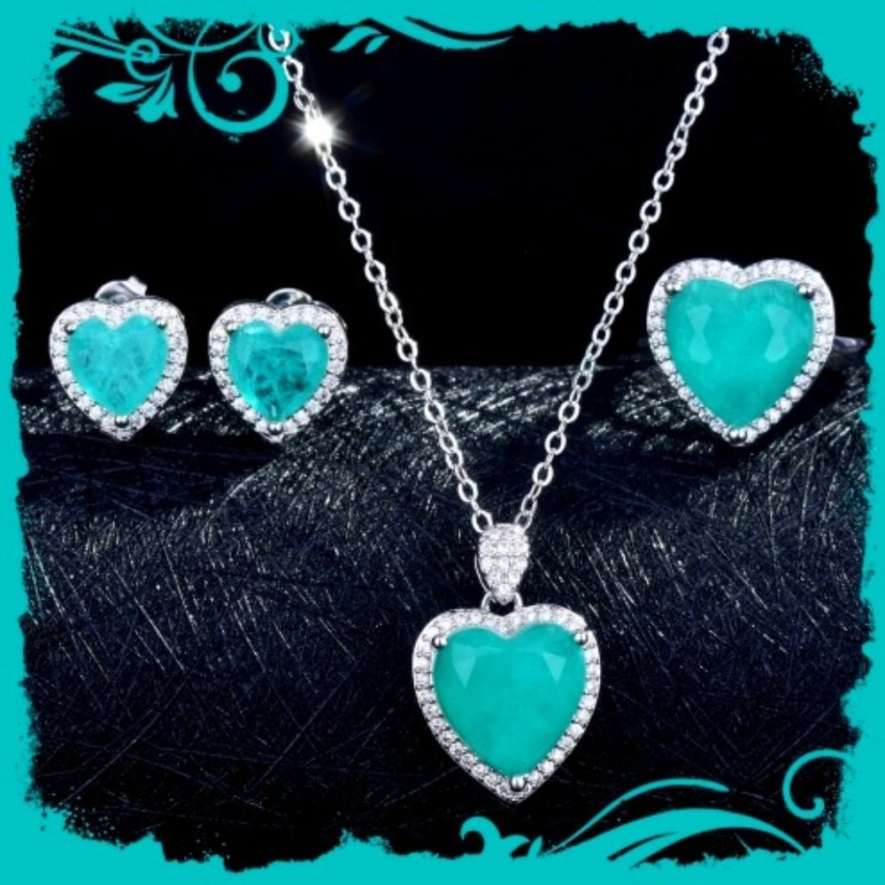 Gorgeous Brazilian Neon Blue Paraiba Tourmaline 3pc Jewelry Set not 925